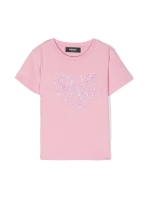 Rhinestone Rose T-shirt z Logo Versace
