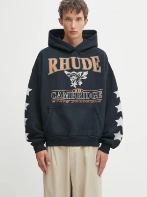 RHUDE bluza bawełniana Cambridge State Champs męska kolor czarny z kapturem z nadrukiem RHPF25HO10012