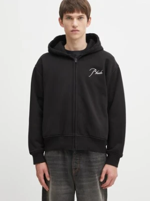 RHUDE bluza bawełniana Classique zip up męska kolor czarny z kapturem z aplikacją RHFW25HO05012