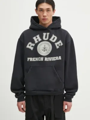 RHUDE bluza bawełniana French Riviera męska kolor czarny z kapturem z nadrukiem RHPS25HO04012