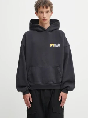 RHUDE bluza bawełniana International Racing Logo męska kolor czarny z kapturem z nadrukiem RHPF25HO07012