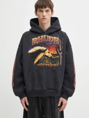 RHUDE bluza bawełniana Mesa stallion męska kolor czarny z kapturem wzorzysta RHFW25HO04012