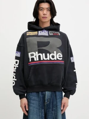 RHUDE bluza bawełniana Petrol Patch męska kolor czarny z kapturem z nadrukiem RHSS25HO04012