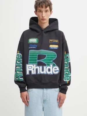 RHUDE bluza bawełniana Roadway Racing męska kolor czarny z kapturem z nadrukiem RHPF25HO08012