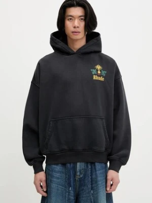 RHUDE bluza bawełniana Tabaco męska kolor czarny z kapturem z nadrukiem RHSS25HO03012