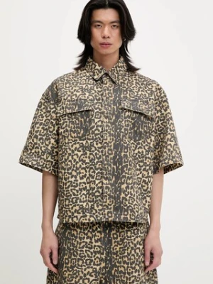 RHUDE koszula bawełniana Leopard Boxy Work męska kolor brązowy relaxed z kołnierzykiem klasycznym RHSS25SR05012