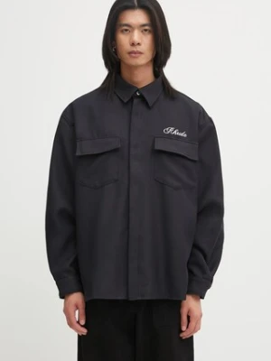 RHUDE koszula Boxy LS Work Shirt męska kolor czarny relaxed z kołnierzykiem klasycznym RHPF25SR02731