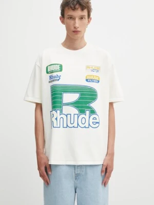 RHUDE t-shirt bawełniany Roadway Racing męski kolor beżowy z nadrukiem RHPF25TT11012
