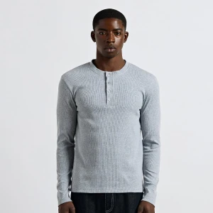 Rib Henley Longsleeve Burocs szary