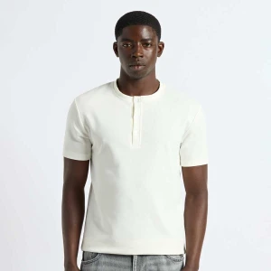 Rib Henley T-Shirt Burocs beż