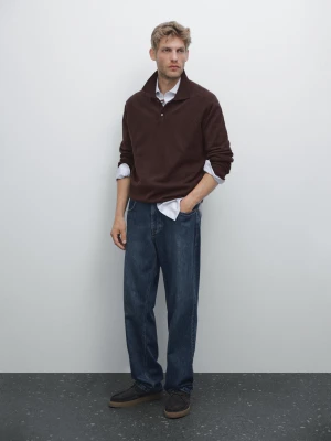 Rib Knit Polo 100% Cashmere - Czerwone Wino - - Massimo Dutti - Male
