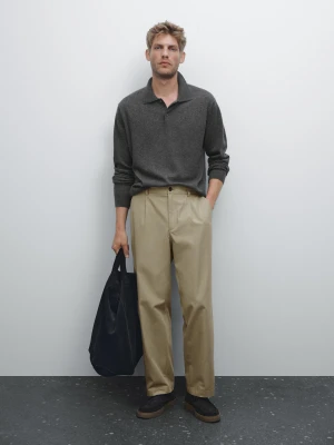 Rib Knit Polo 100% Cashmere - Szary Średni - - Massimo Dutti - Male