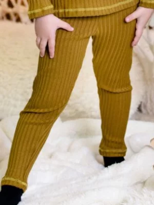 Ribbed-Knit Pants Ocher Yellow iELM