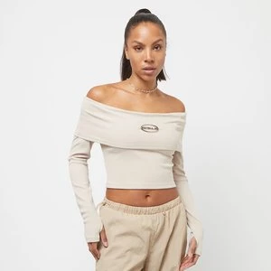 Ribbed Longsleeve Bardot Crop Top, markiSixth June, Długie rękawy, w kolorze beż, rozmiar: