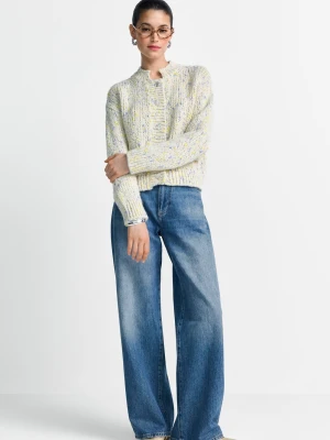 Rich & Royal Kardigan damski z zawartością wełny dziewiczej Kobiety beżowy|wielokolorowy|żółty wypukły wzór tkaniny,