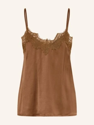 Rich & Royal Satynowy Top Z Koronką braun