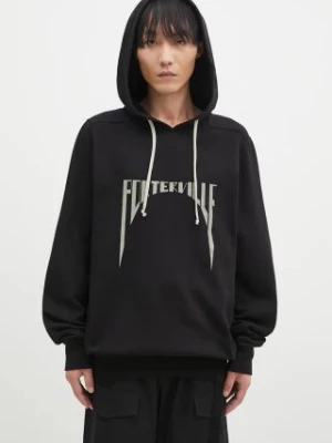 Rick Owens bluza bawełniana Oversized Hoodie męska kolor czarny z kapturem z nadrukiem DU02D2282.FEP1P