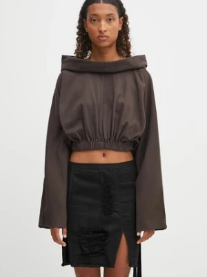 Rick Owens DRKSHDW bluza bawełniana Cropped Hooded Tunic damska kolor beżowy z kapturem gładka DS02E7236.RIG