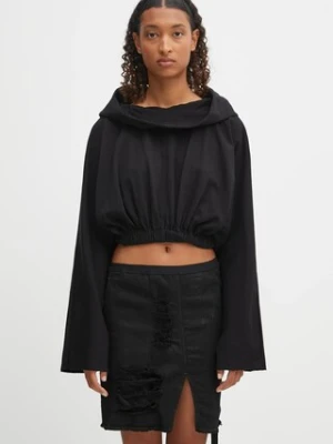Rick Owens DRKSHDW bluza bawełniana Cropped Hooded Tunic damska kolor czarny z kapturem gładka DS02E7236.RIG