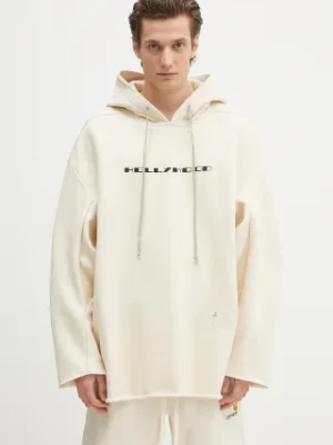 Rick Owens DRKSHDW bluza bawełniana Peter męska kolor beżowy z kapturem z nadrukiem DU01E3280.FNEP5P