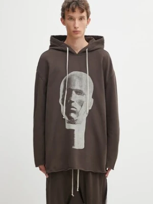 Rick Owens DRKSHDW bluza bawełniana Peter męska kolor brązowy z kapturem z nadrukiem DU02E7280.FEP1P