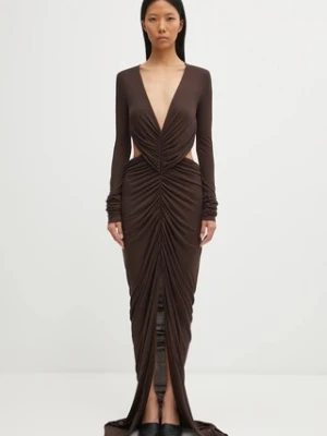 Rick Owens Lilies sukienka Poppy kolor brązowy maxi dopasowana LI02E3507.RV