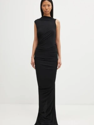 Rick Owens Lilies sukienka z domieszką wełny Eva Gown kolor czarny maxi dopasowana LI02E3504.JBWS