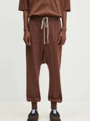 Rick Owens spodnie dresowe bawełniane Prisoner Drawstring kolor brązowy gładkie DU02D2395.RIG