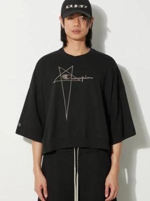 Rick Owens t-shirt bawełniany x Champion Tommy T-Shirt Cropped męski kolor czarny z aplikacją CM01D9404