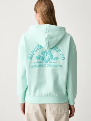 Rip Curl bluza z kapturem damska z bawełną SURF PUFF HERITAGE turkusowy