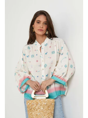 Rodier Lin Lniana bluzka w kolorze biało-turkusowym rozmiar: XL/XXL