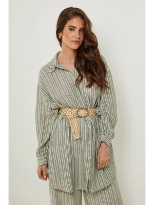 Rodier Lin Lniana bluzka w kolorze oliwkowo-białym rozmiar: L/XL