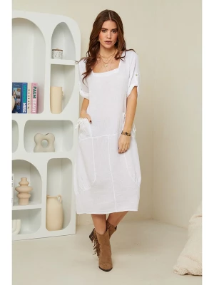 Rodier Lin Lniana sukienka w kolorze białym rozmiar: M/L