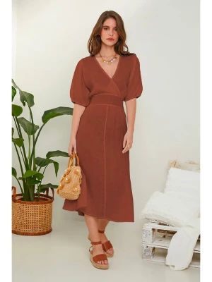 Rodier Lin Lniana sukienka w kolorze brązowym rozmiar: S/M