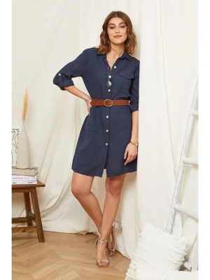 Rodier Lin Lniana sukienka w kolorze granatowym rozmiar: M/L