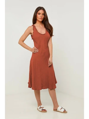 Rodier Lin Lniana sukienka w kolorze jasnobrązowym rozmiar: M/L