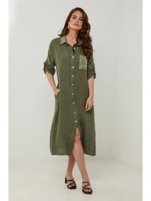 Rodier Lin Lniana sukienka w kolorze khaki rozmiar: S/M