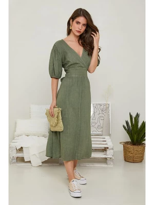 Rodier Lin Lniana sukienka w kolorze oliwkowym rozmiar: L/XL
