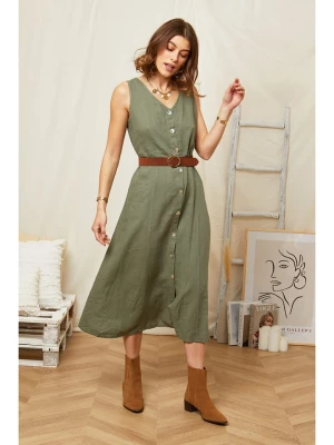 Rodier Lin Lniana sukienka w kolorze oliwkowym rozmiar: XL/XXL