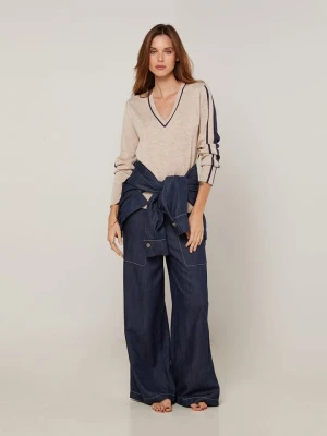 Rodier Sweter w kolorze beżowo-granatowym rozmiar: L