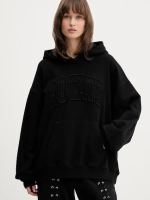 Rotate bluza bawełniana damska kolor czarny z kapturem z aplikacją 115084100