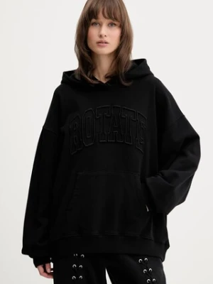 Rotate bluza bawełniana damska kolor czarny z kapturem z aplikacją 115084100