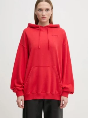 Rotate bluza bawełniana Sweat Hoodie damska kolor czerwony z kapturem gładka 1124731292