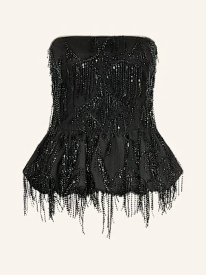 Rotate Bluzka Z Odkrytymi Ramionami, Z Cekinami I Siateczką schwarz