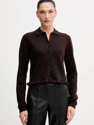 Rotate kardigan wełniany damski kolor brązowy lekki 1154642910