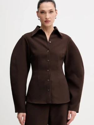 Rotate koszula damska kolor brązowy regular z kołnierzykiem klasycznym 1149342910