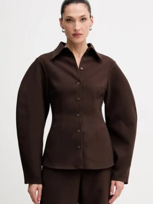 Rotate koszula damska kolor brązowy regular z kołnierzykiem klasycznym 1149342910