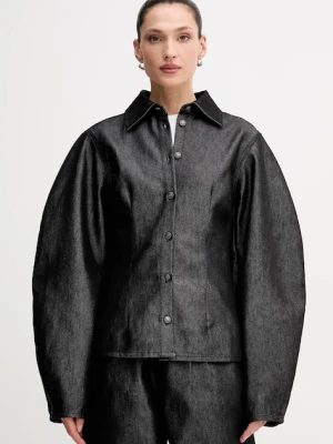 Rotate koszula jeansowa damska kolor czarny regular z kołnierzykiem klasycznym 114961100