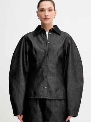 Rotate koszula jeansowa damska kolor czarny regular z kołnierzykiem klasycznym 114961100