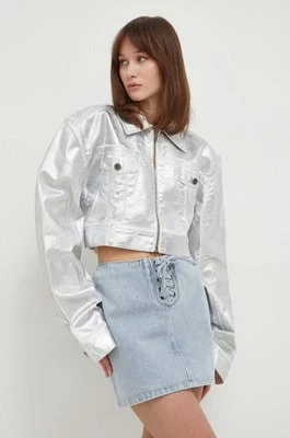 Rotate kurtka jeansowa damska kolor srebrny przejściowa oversize